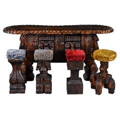 Mid-Century Hand Carved Witco Tiki Bar and Barstool Set by William Westenhaver