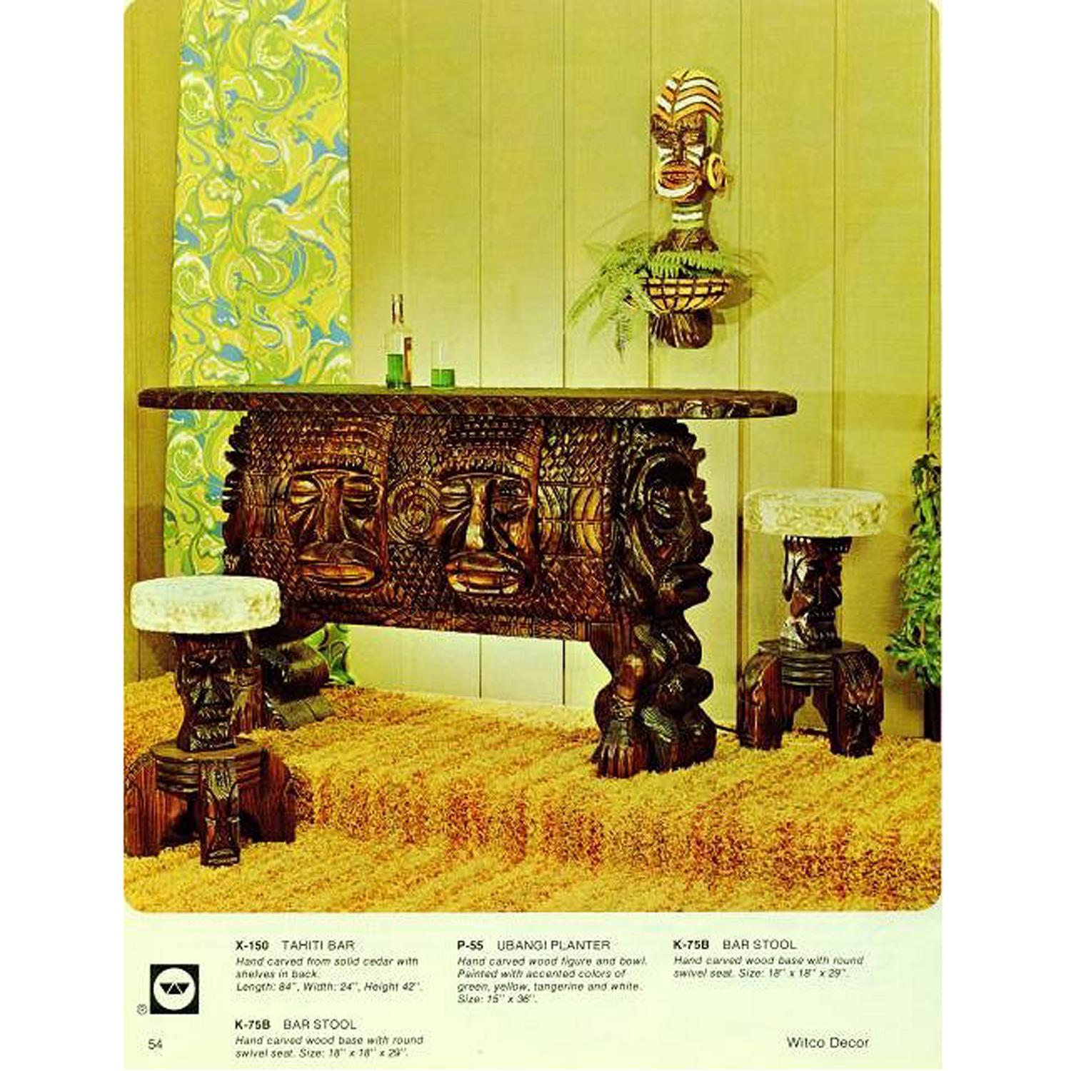 Mid-Century Hand Carved Witco Tiki Bar and Barstool Set by William Westenhaver 13