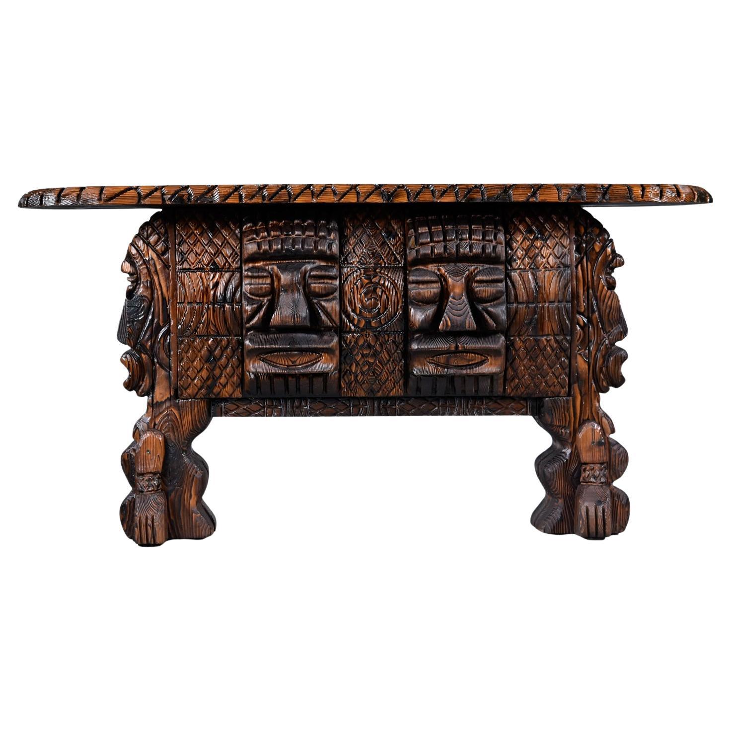 Mid-Century Hand Carved Witco Tiki Bar and Barstool Set by William Westenhaver In Good Condition In Chattanooga, TN