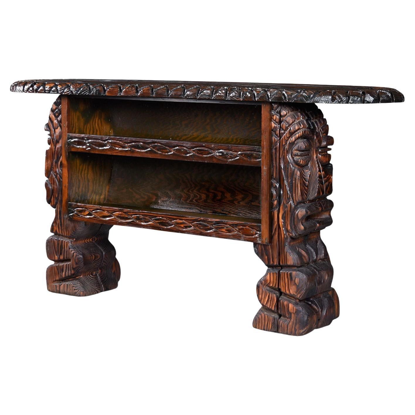 Mid-20th Century Mid-Century Hand Carved Witco Tiki Bar and Barstool Set by William Westenhaver