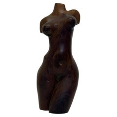 Mid-Century Hand-Carved Wood Female Torso Sculpure, 1960s