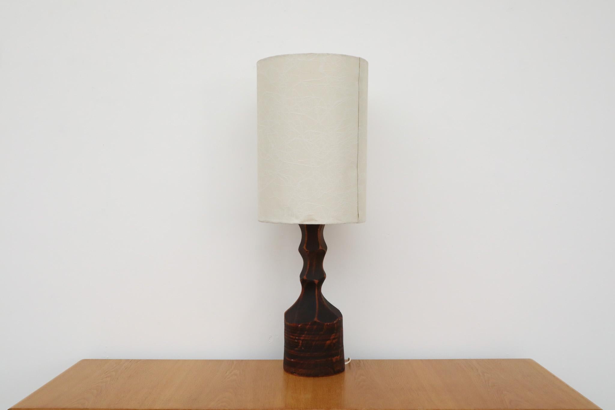 Fired Mid-Century Hand Carved Wood Table Lamp For Sale