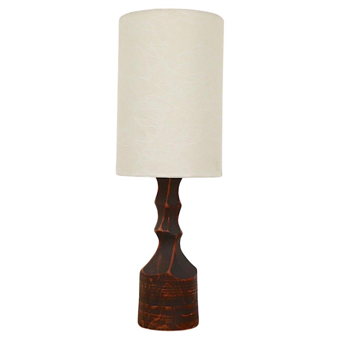 Mid-Century Hand Carved Wood Table Lamp For Sale