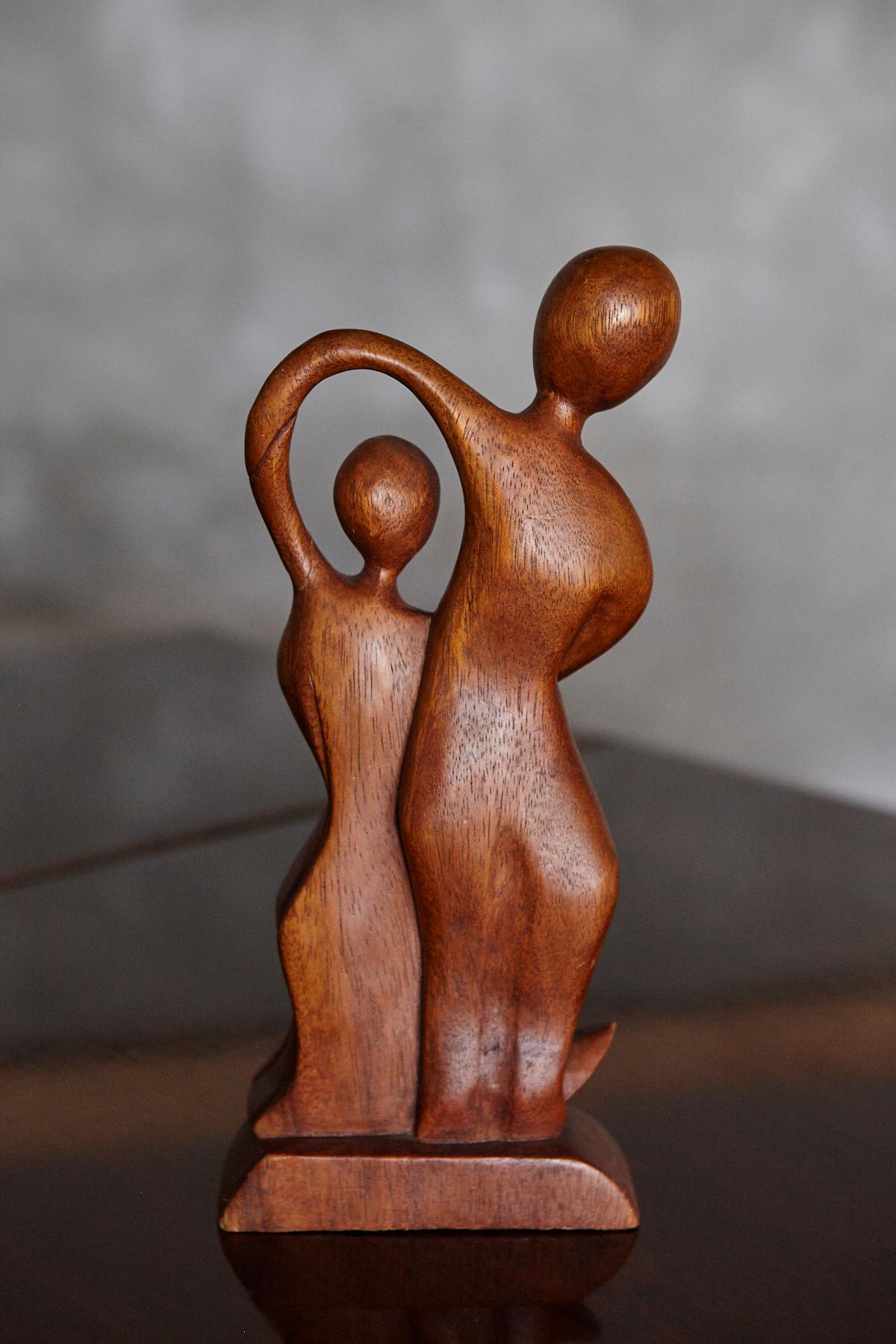 Mid-Century Hand-Carved Wooden Abstract Dancing Couple Sculpture, 1950s–1960s For Sale 4