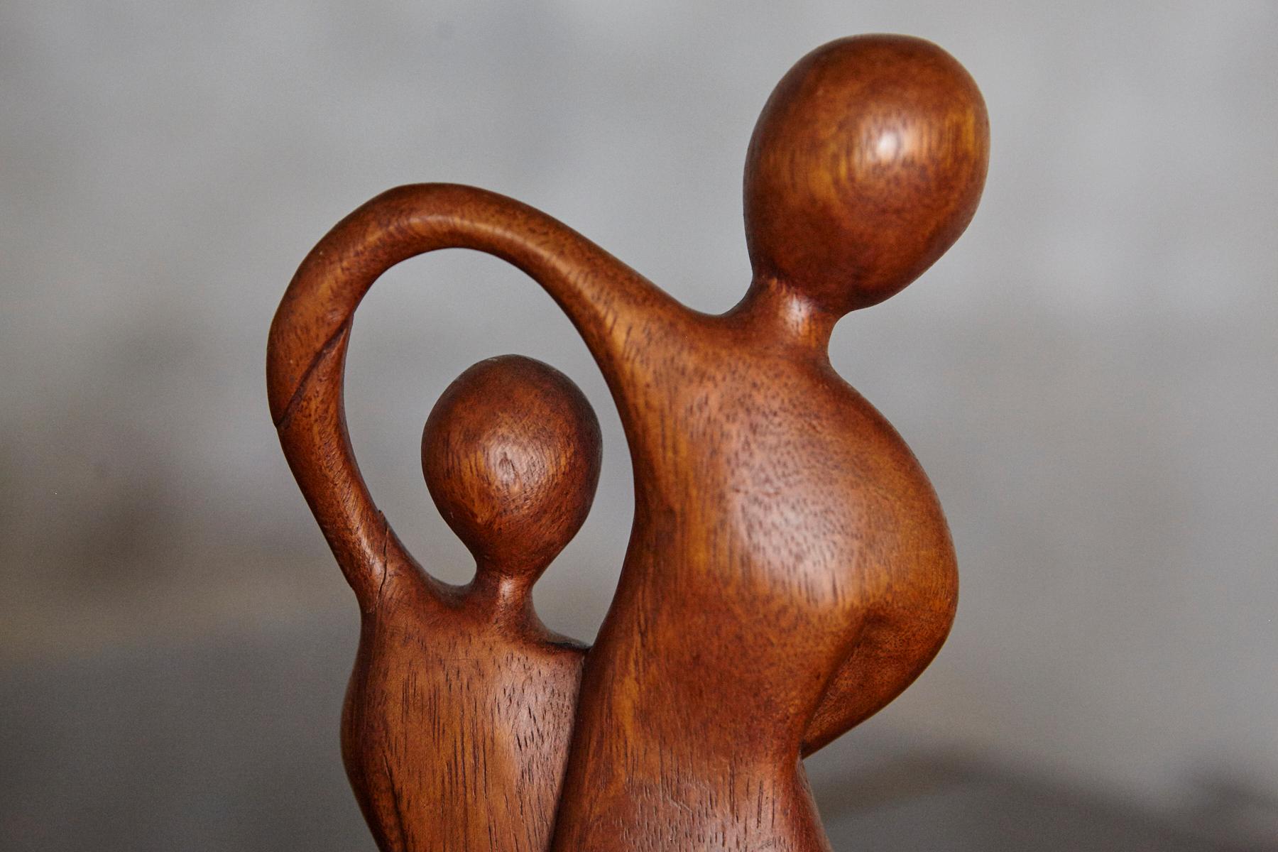 Mid-Century Hand-Carved Wooden Abstract Dancing Couple Sculpture, 1950s–1960s For Sale 5