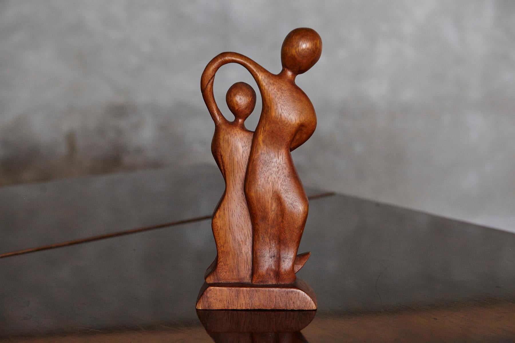 Mid-Century Hand-Carved Wooden Abstract Dancing Couple Sculpture, 1950s–1960s For Sale 7