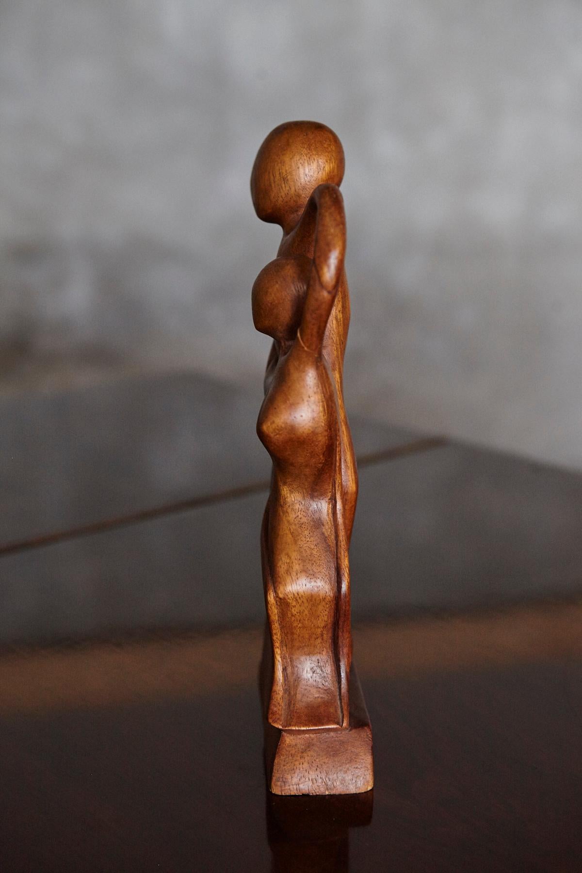 Mid-Century Hand-Carved Wooden Abstract Dancing Couple Sculpture, 1950s–1960s For Sale 8