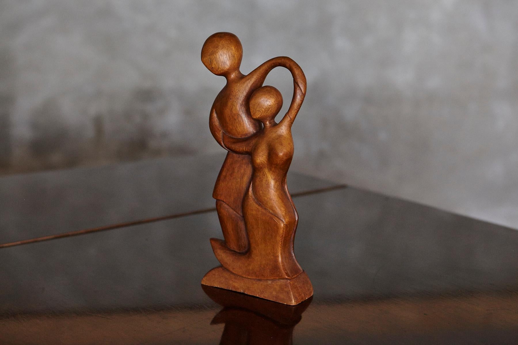 Mid-Century Hand-Carved Wooden Abstract Dancing Couple Sculpture, 1950s–1960s For Sale 9