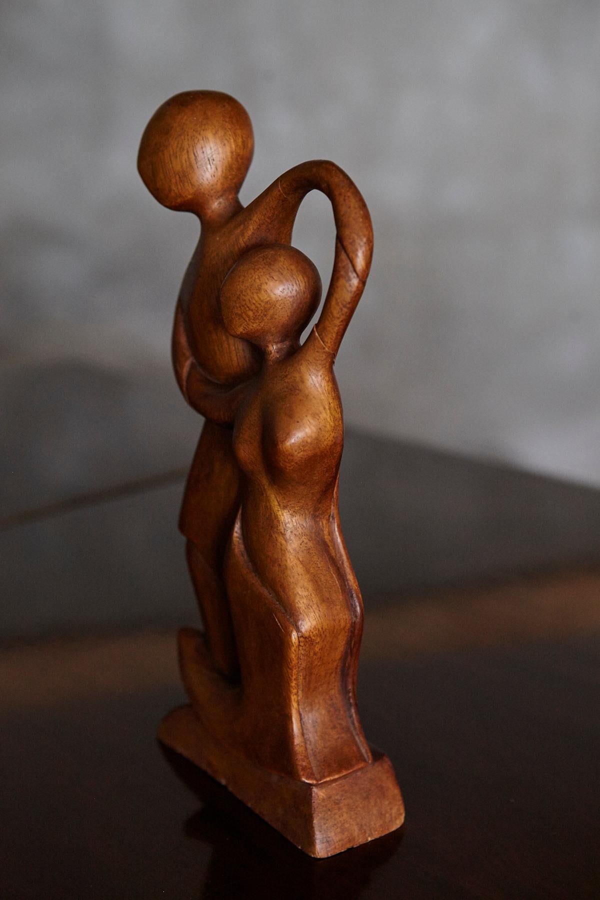 Mid-Century Hand-Carved Wooden Abstract Dancing Couple Sculpture, 1950s–1960s For Sale 2