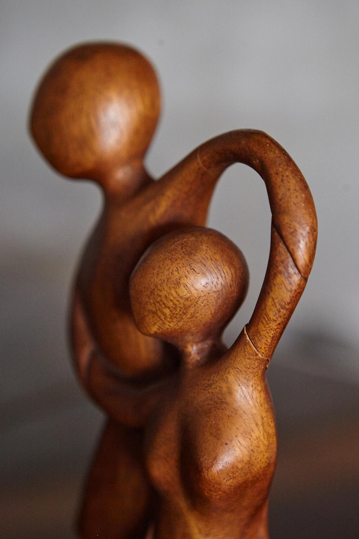 Mid-Century Hand-Carved Wooden Abstract Dancing Couple Sculpture, 1950s–1960s For Sale 3
