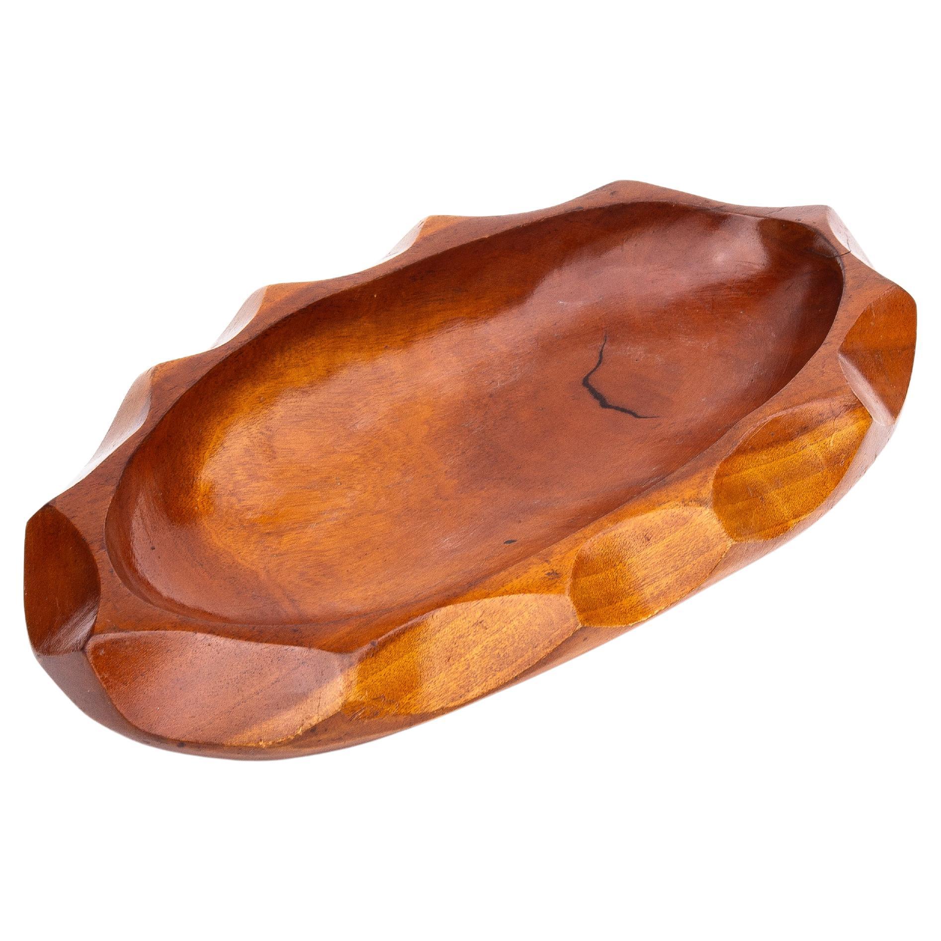 Mid-Century Hand-Carved Wooden Bowl or Dish - Organic Centerpiece - 1970s For Sale
