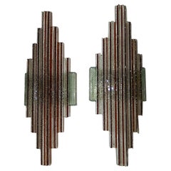 Mid-Century Hand Chiseled Murano Poliarte Sconces Aqua Amber Big