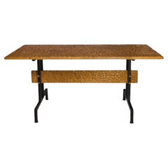 Mid Century Hand gemeißelt Oak Wood Schwarz Stahl Schreibtisch/Konsolentisch