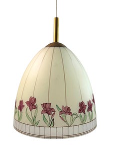 Mid century hand colored Glass and Brass Bell Pendant Lamp Light, 1950s Germany