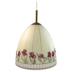 Mid century hand colored Glass and Brass Bell Pendant Lamp Light, 1950s Germany