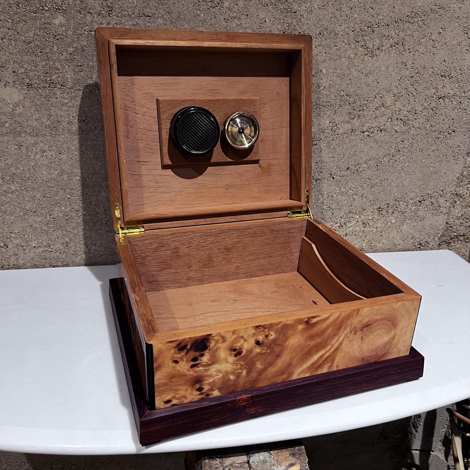 20th Century Mid Century Hand Crafted Burlwood Humidor Cigar Storage Box For Sale