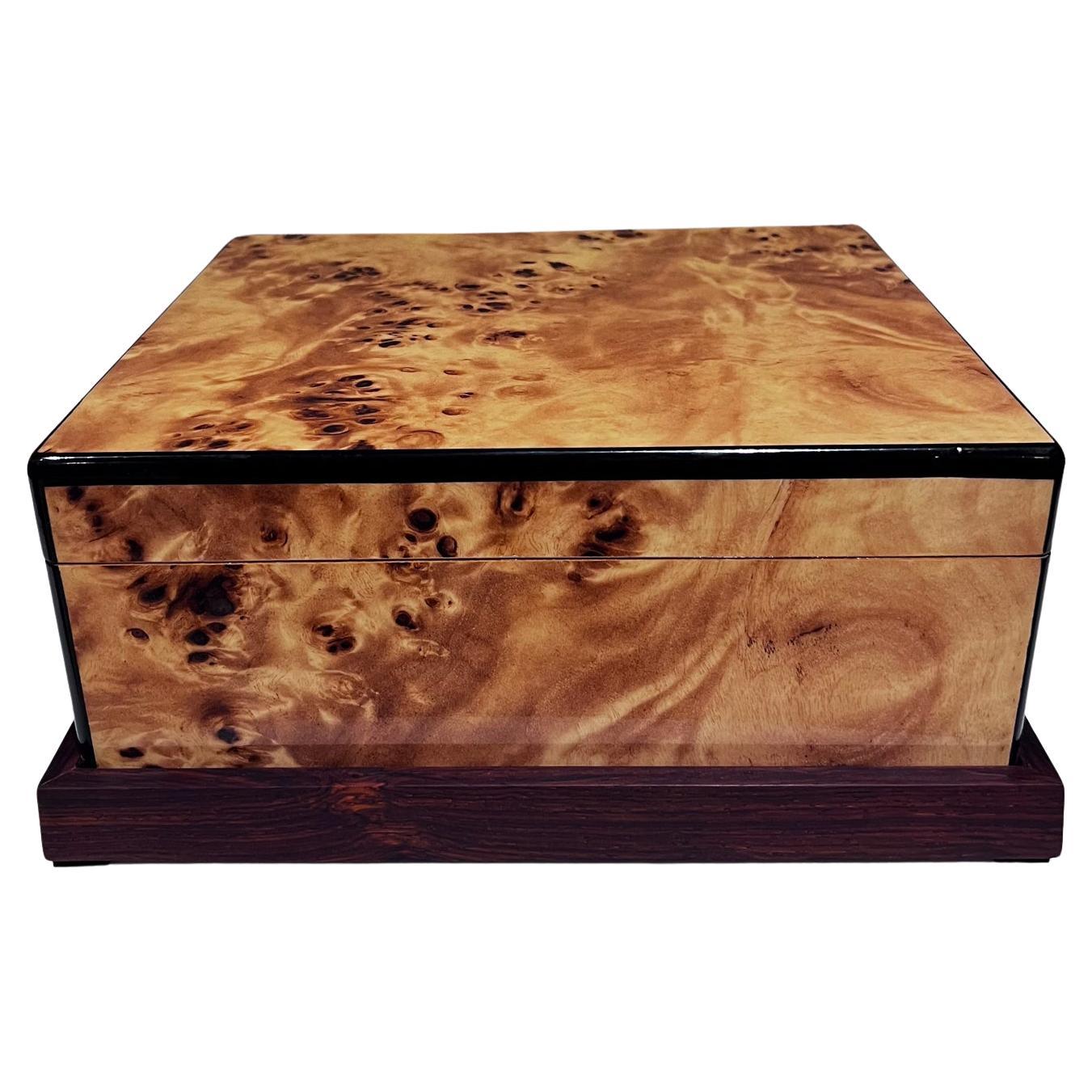 Mid Century Hand Crafted Burlwood Humidor Cigar Storage Box For Sale