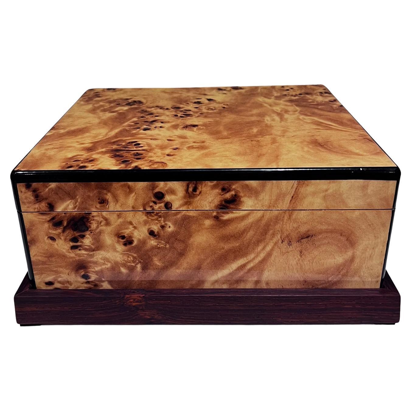 Caja Humidificador para Puros de Madera de Burlwood Artesanal de Mediados de Siglo
