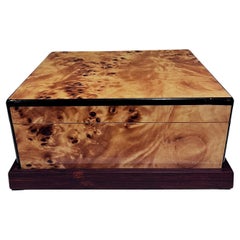 Antique Mid Century Hand Crafted Burlwood Humidor Cigar Storage Box