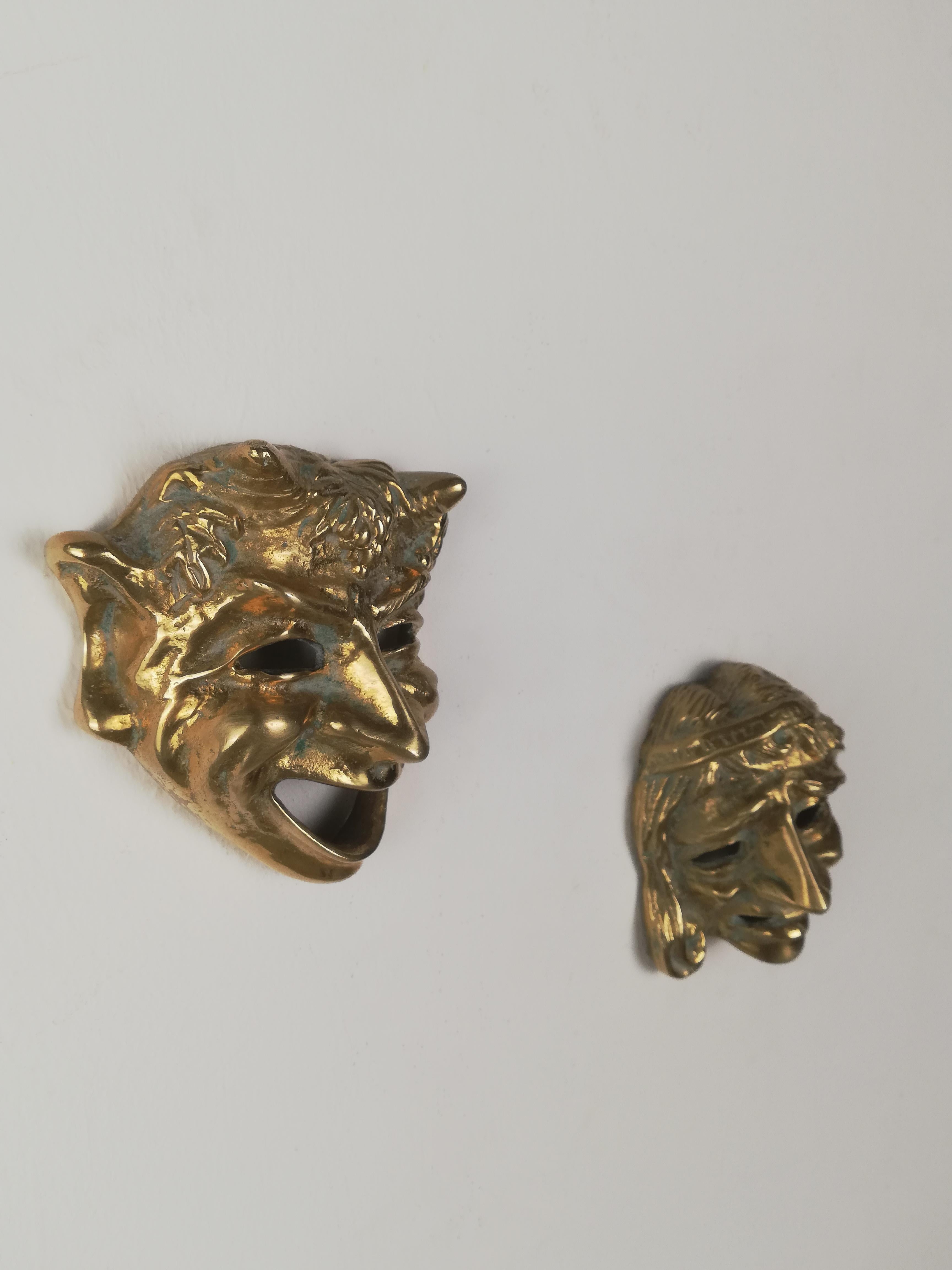 Brass Midcentury Handcrafted Mask Depicting the Comedy and Tragedy of Greek Theatre For Sale
