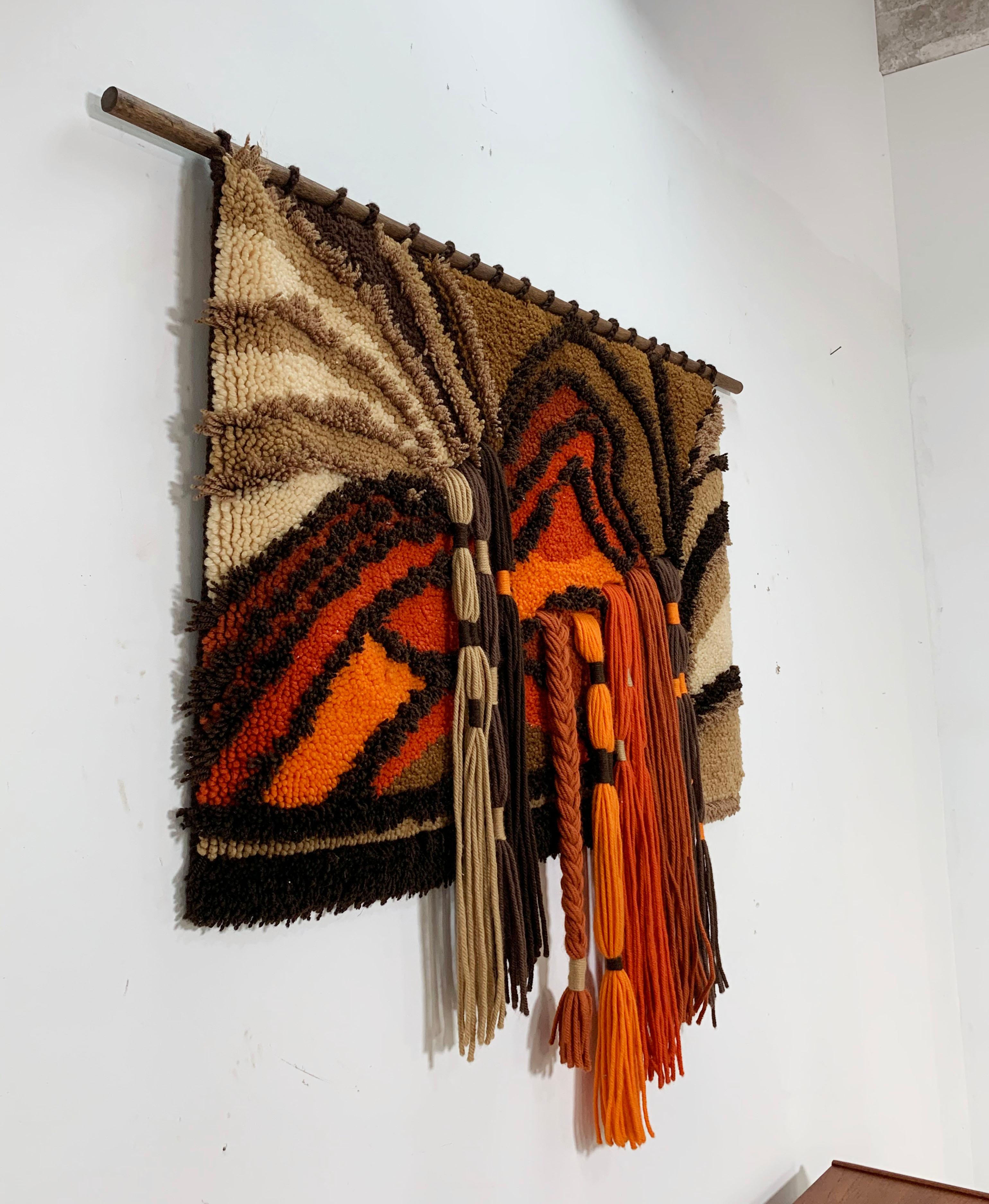 Mid-Century Modern Midcentury Handcrafted Yarn Work Textile Art Wall Hanging