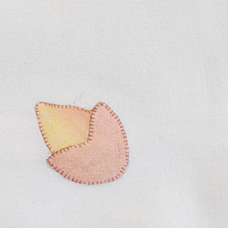 Mid-Century Modern Mid Century Hand Embroidered Linen Table Napkins with Pink Flowers, Set of 7 For Sale