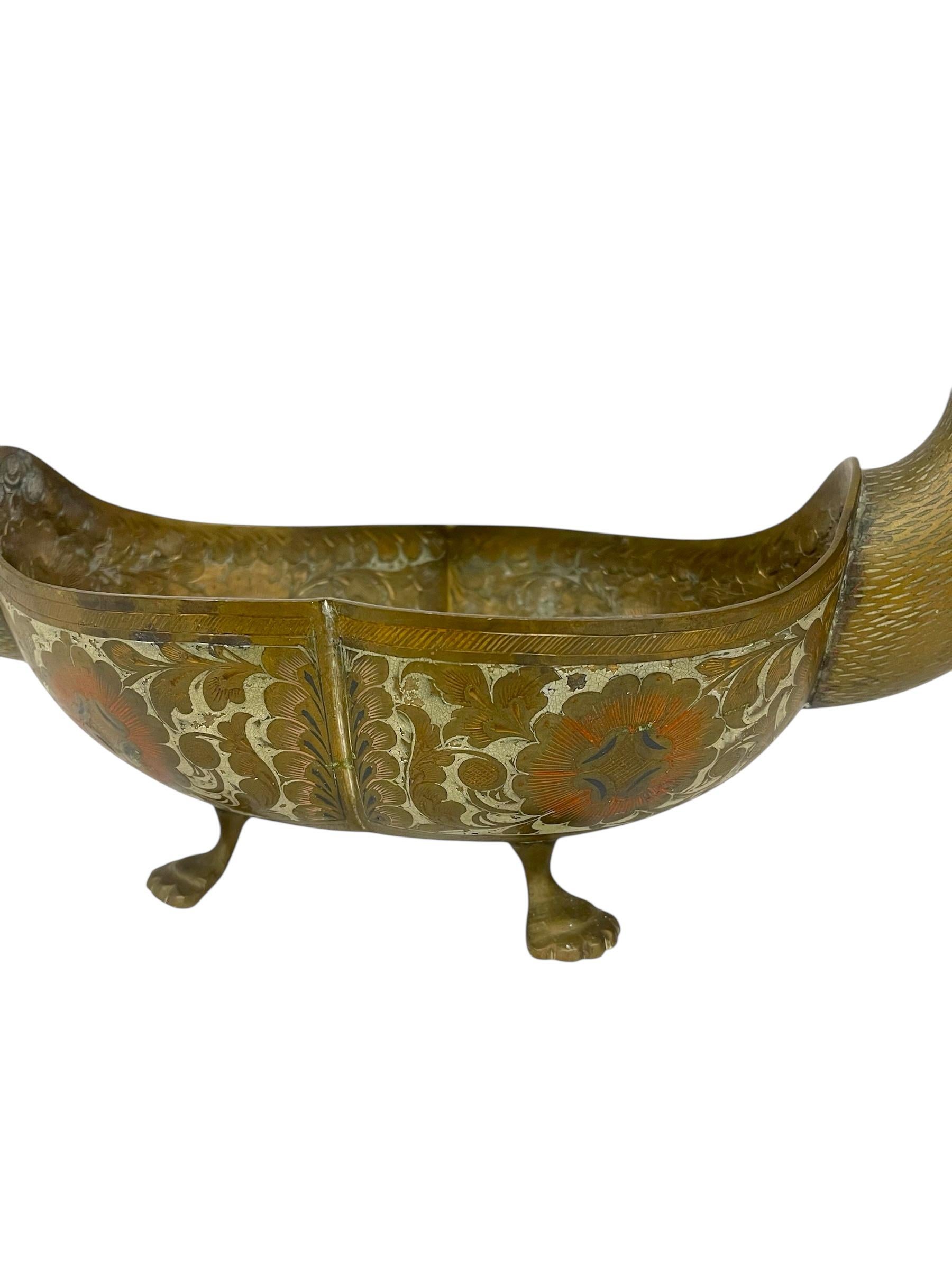 Handgeätztes Doppel-Entengefäß mit Blumenintarsien aus der Jahrhundertmitte im Angebot 5