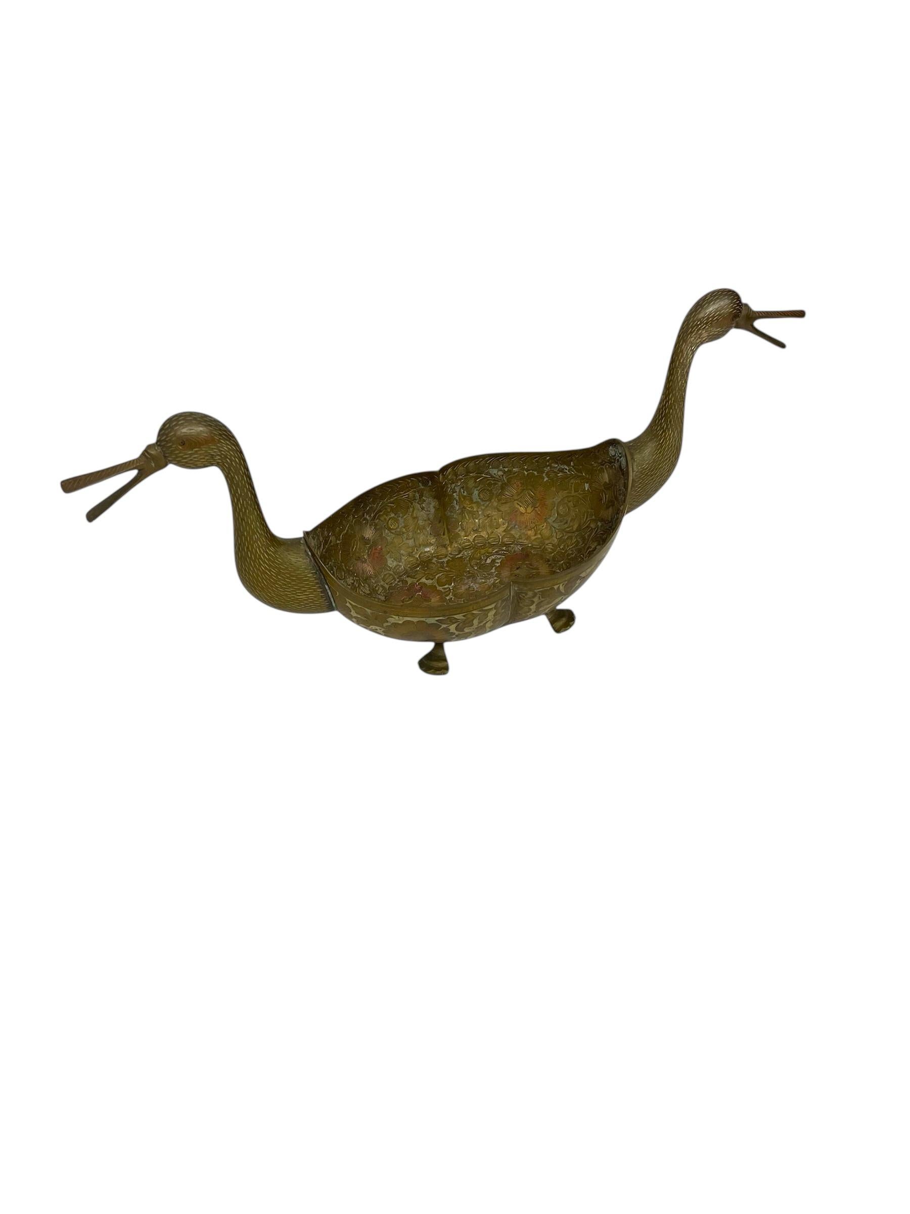 Handgeätztes Doppel-Entengefäß mit Blumenintarsien aus der Jahrhundertmitte (Moderne der Mitte des Jahrhunderts) im Angebot