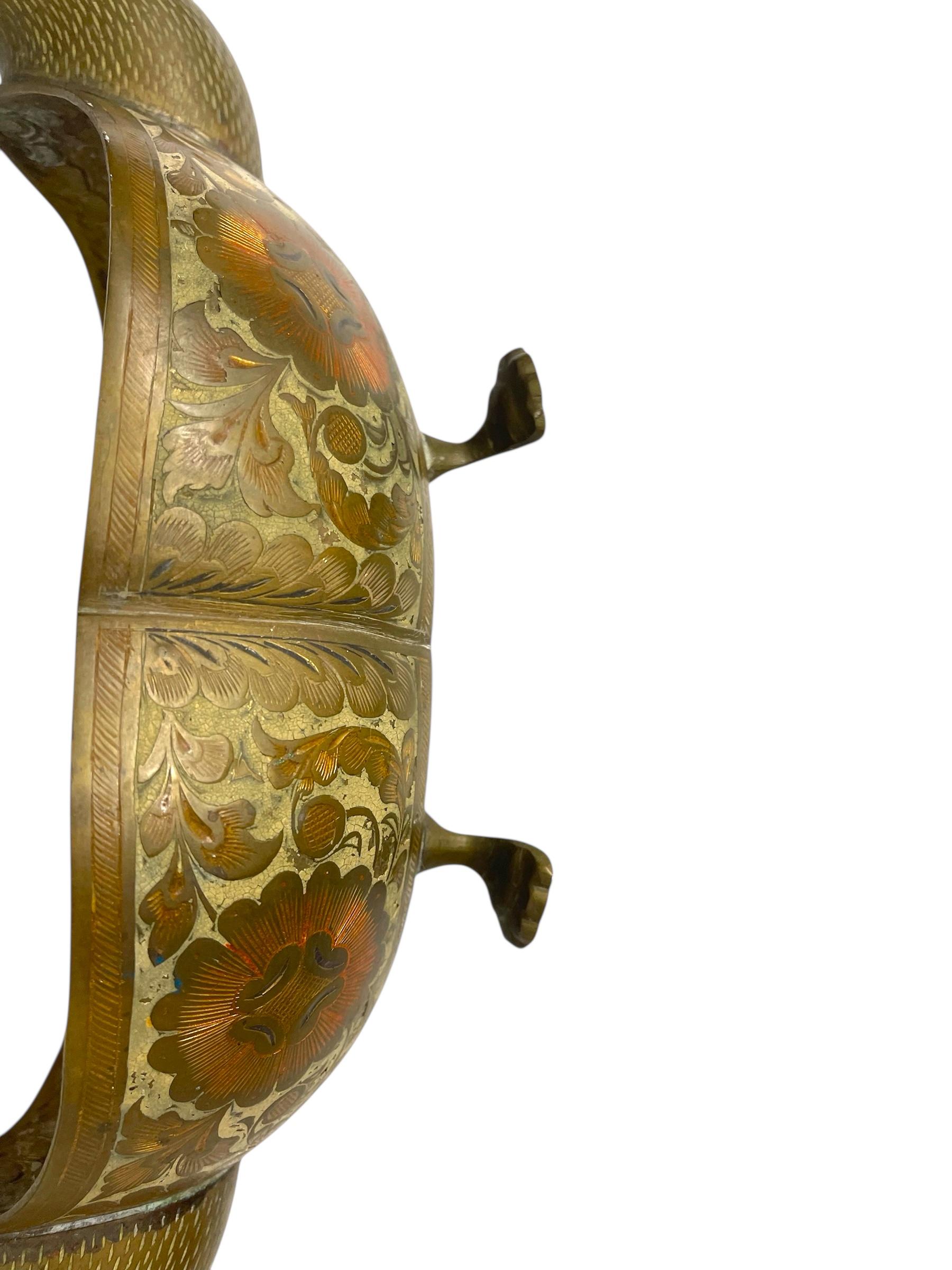 Handgeätztes Doppel-Entengefäß mit Blumenintarsien aus der Jahrhundertmitte im Angebot 3