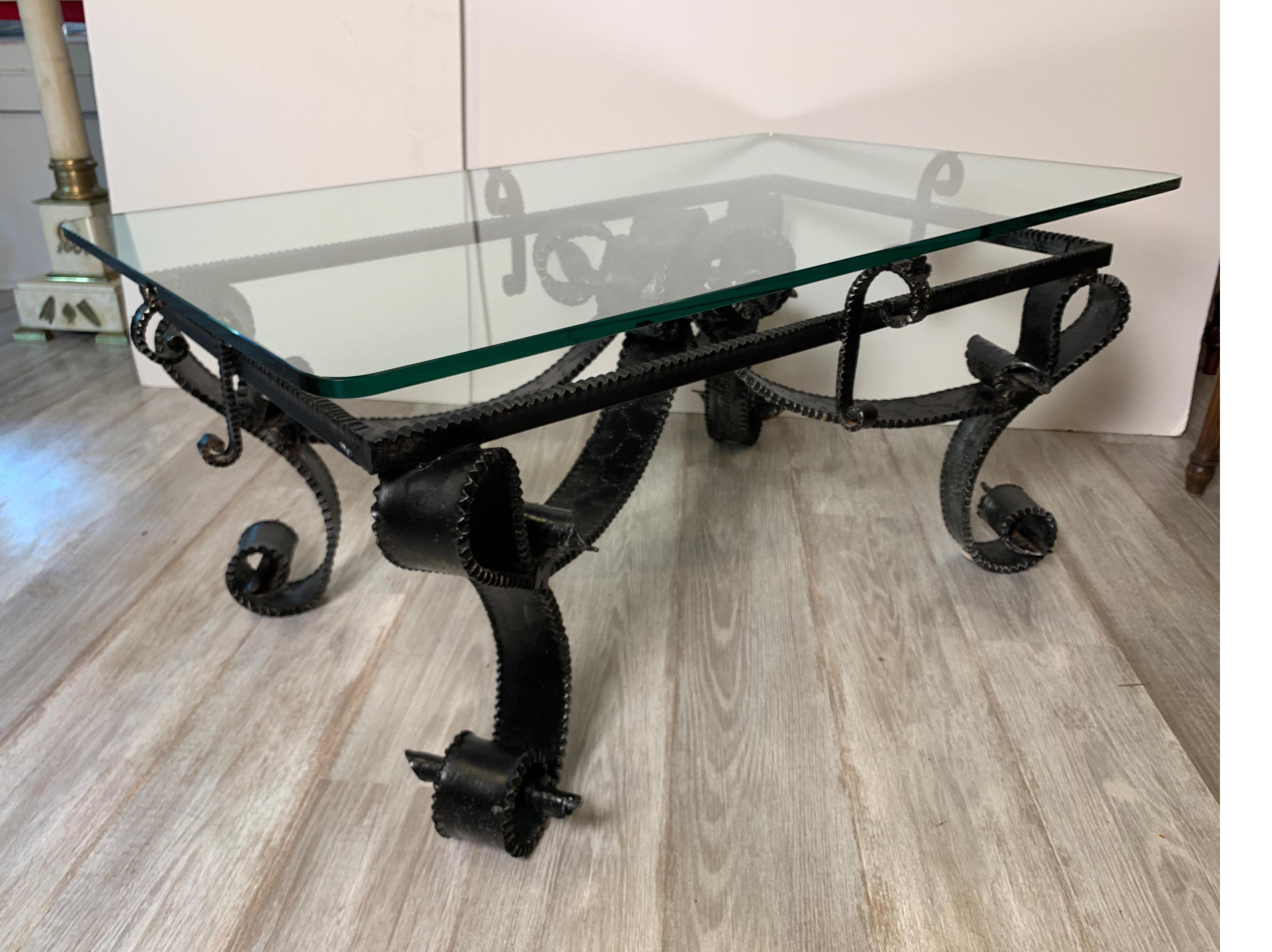 Mid Century Hand Forged Wrought Iron Brutalist Cocktail / Coffee Table 1