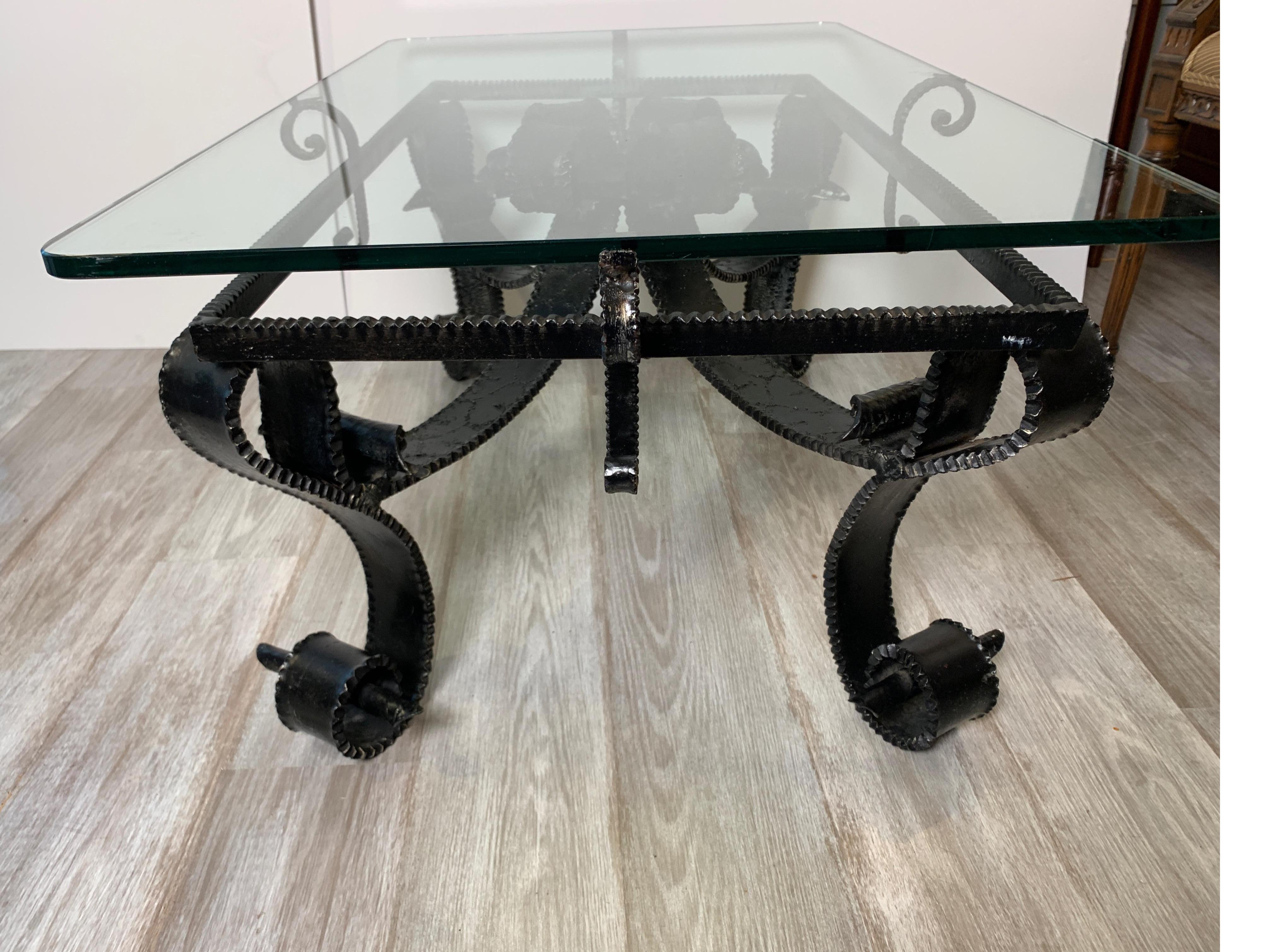 Mid Century Hand Forged Wrought Iron Brutalist Cocktail / Coffee Table 2