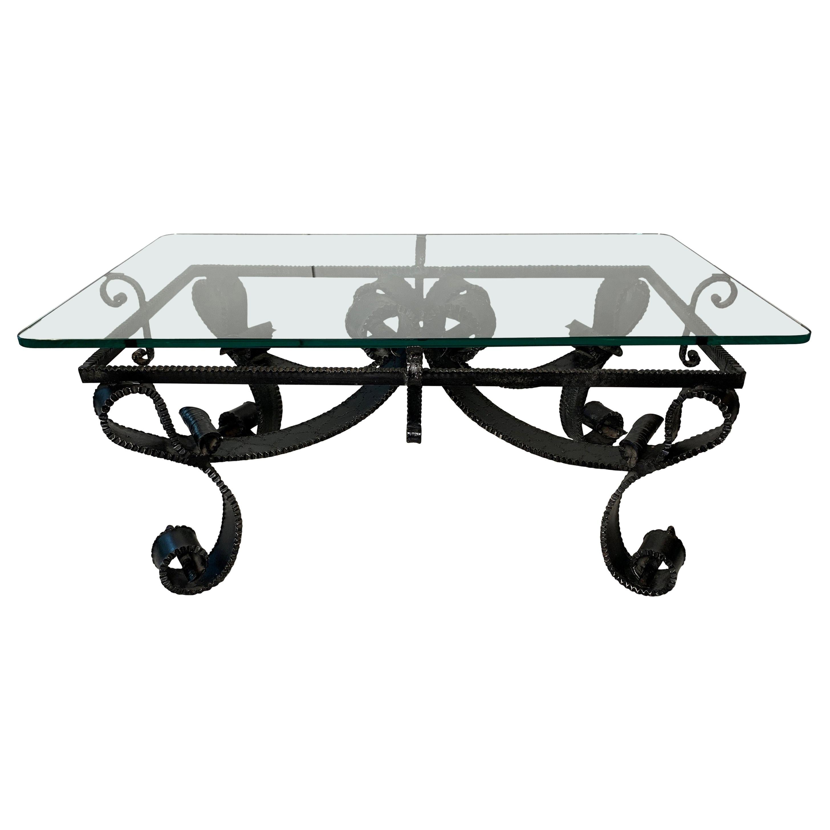 Mid Century Hand Forged Wrought Iron Brutalist Cocktail / Coffee Table
