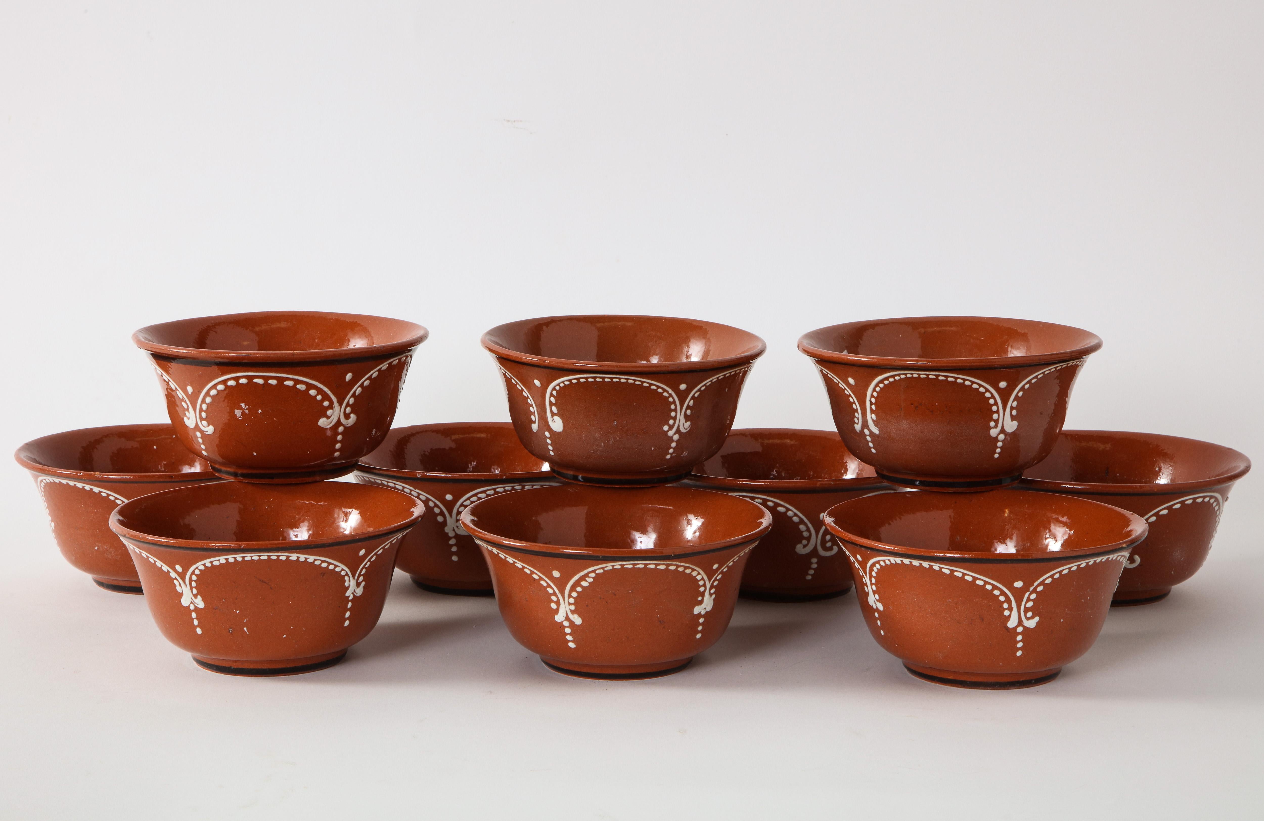 Midcentury Hand-Glazed Mexican Tlaquepaque Terracotta Bowls, Set of 10 1
