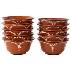 Midcentury Hand-Glazed Mexican Tlaquepaque Terracotta Bowls, Set of 10