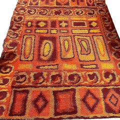 Mid-century 8' Foot Hand-Hooked Scandinavian Shag Rug w/ Abstract Design