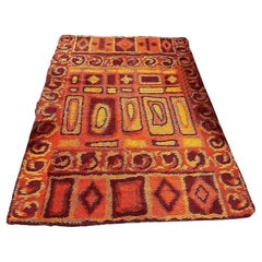 Alfombra Shag Escandinava de Mitad de Siglo Colgada a Mano con Diseño Abstracto