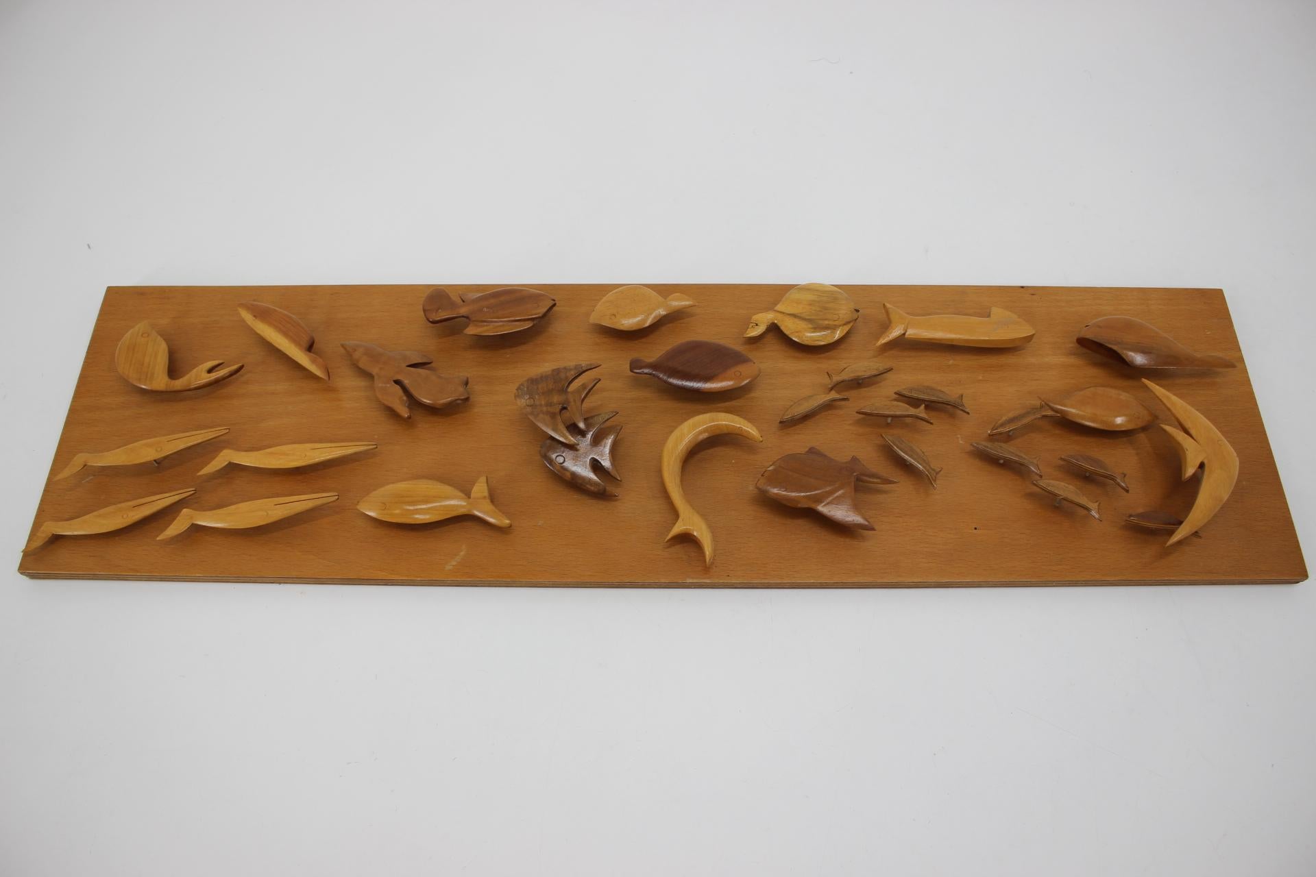Czech Midcentury Handmade Design Wooden Fish Wall Decoration, 1960s For Sale