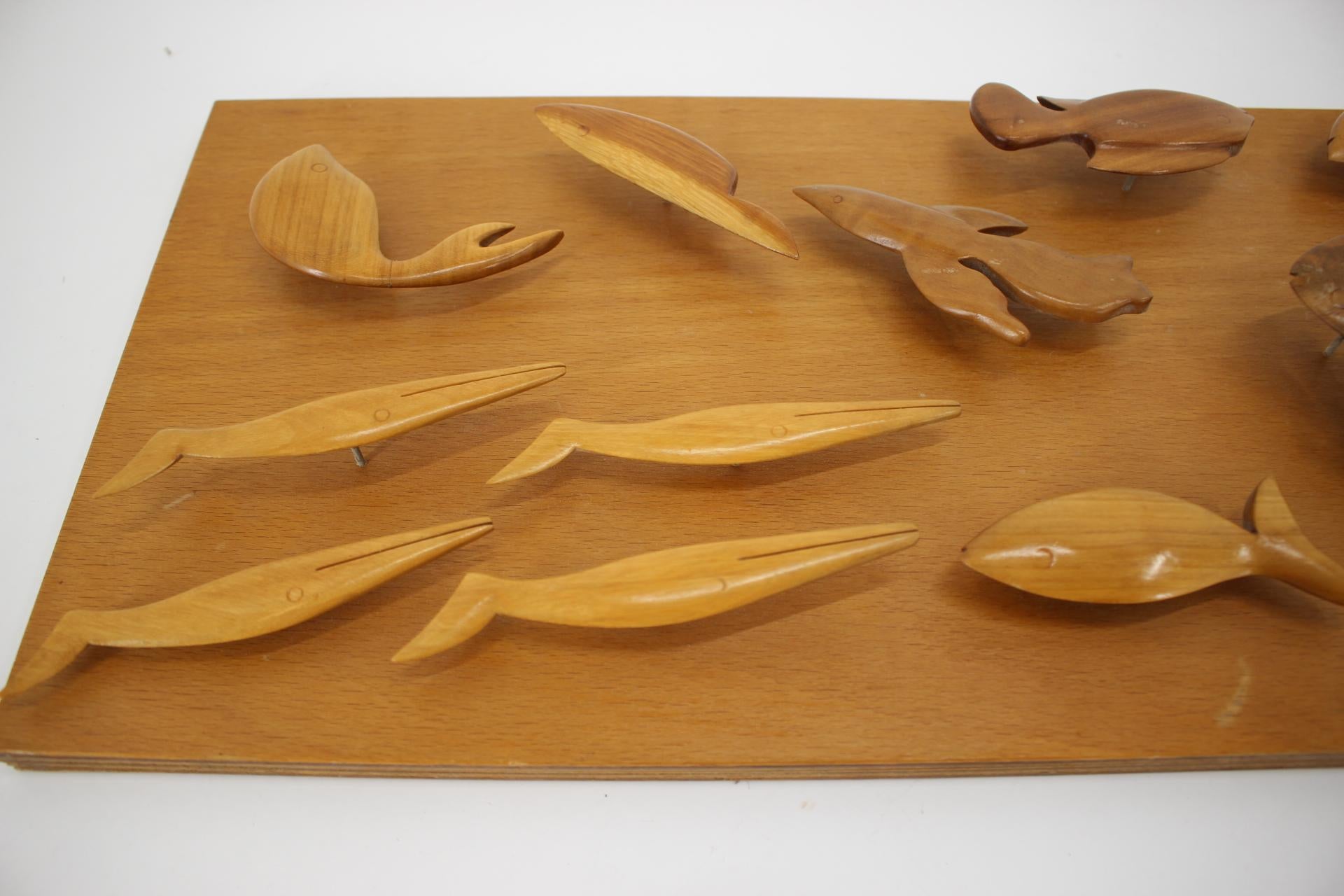Midcentury Handmade Design Wooden Fish Wall Decoration, 1960s In Good Condition For Sale In Praha, CZ