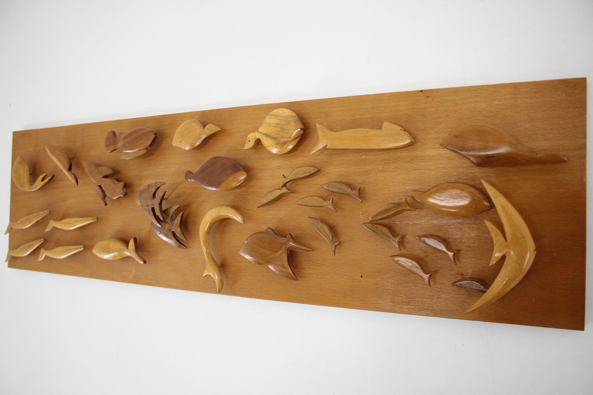 Mid-20th Century Midcentury Handmade Design Wooden Fish Wall Decoration, 1960s For Sale
