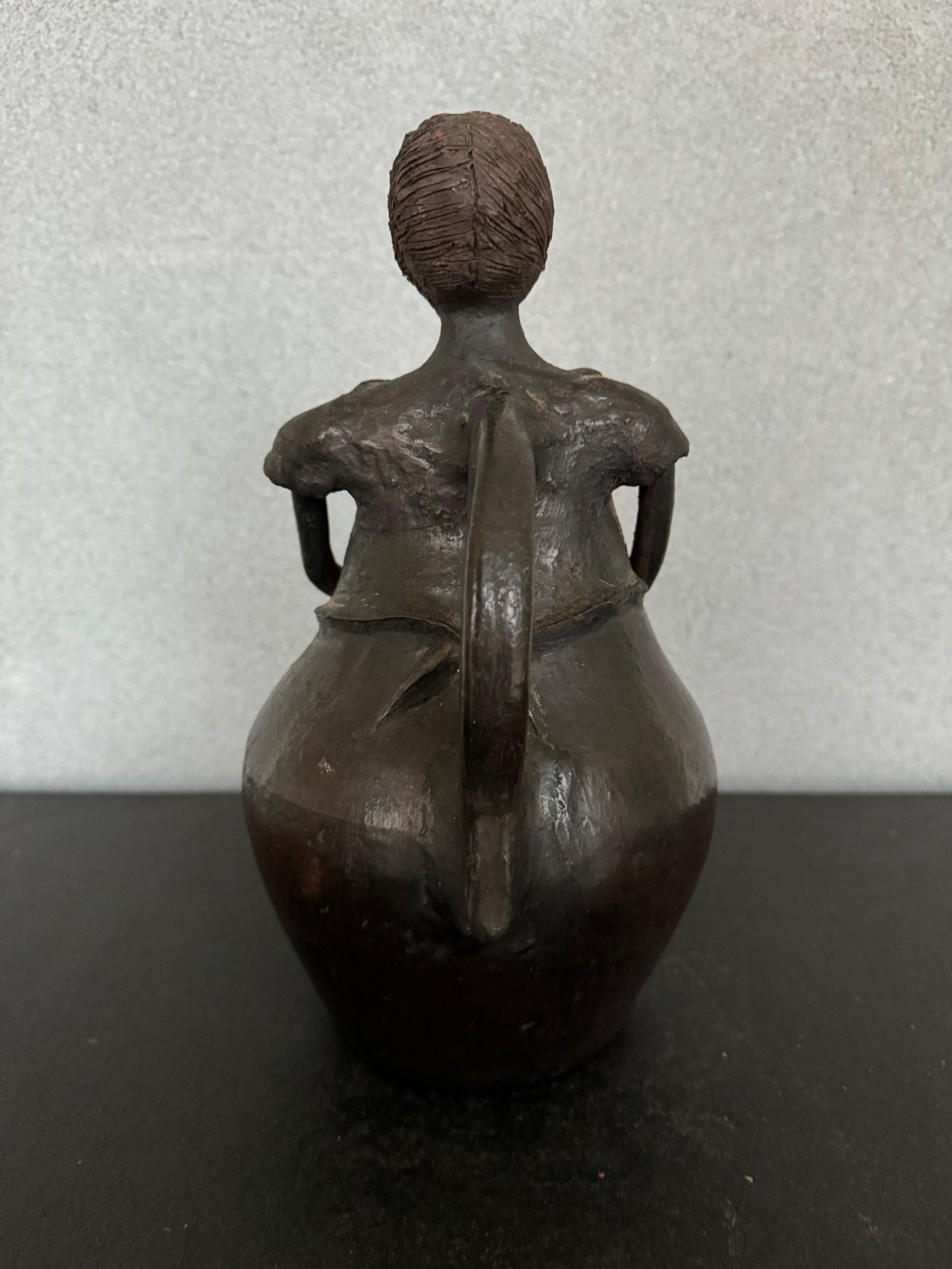 Unknown Mid-Century Hand-Made Pottery Pitcher Women Shape For Sale
