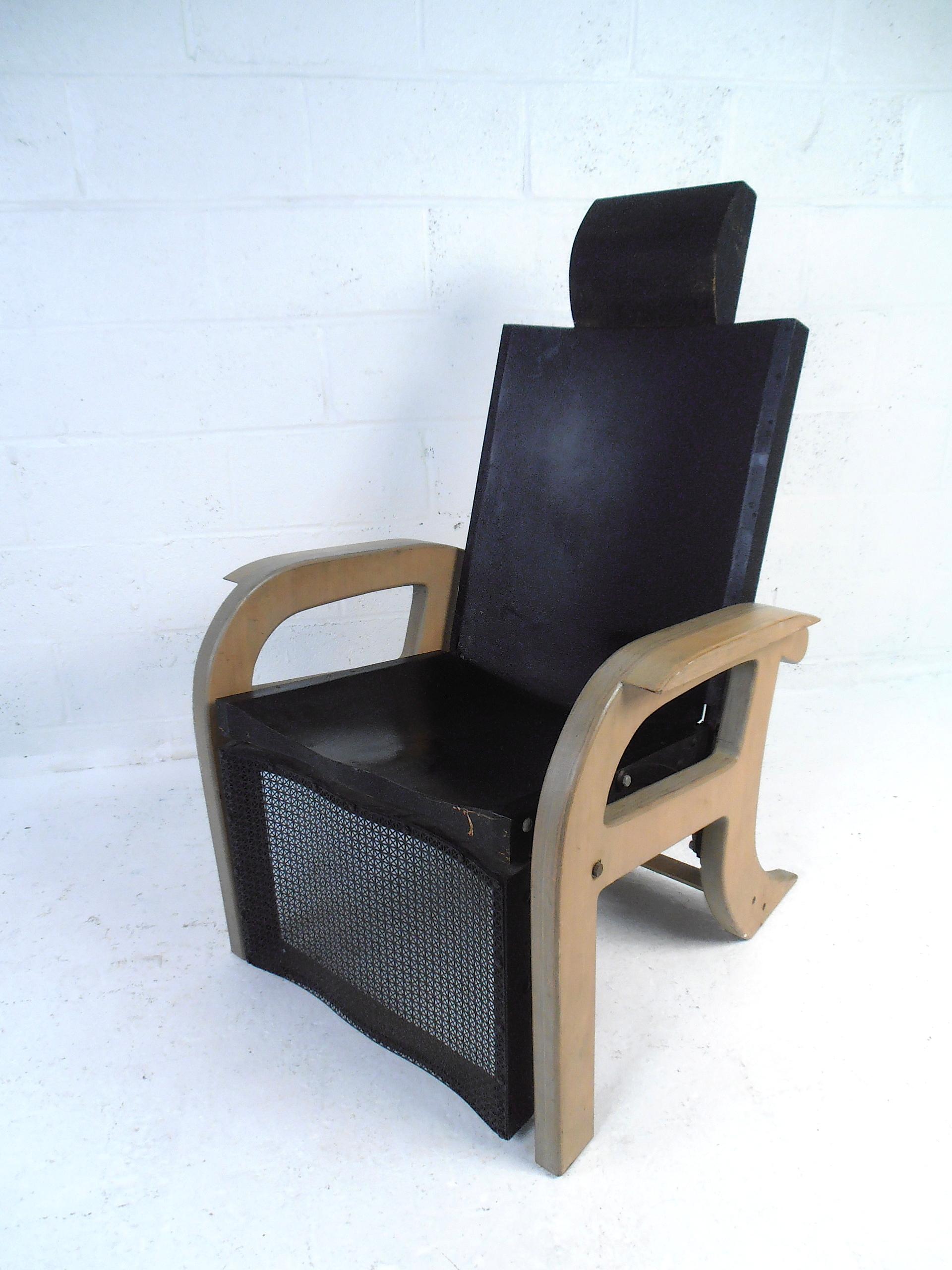 This midcentury reclining chair features classicly clean lines with modern comfort. Made from classic materials with sturdy construction this piece will add a flare to any space it is in, without overpowering the space. Great for a TV room or home