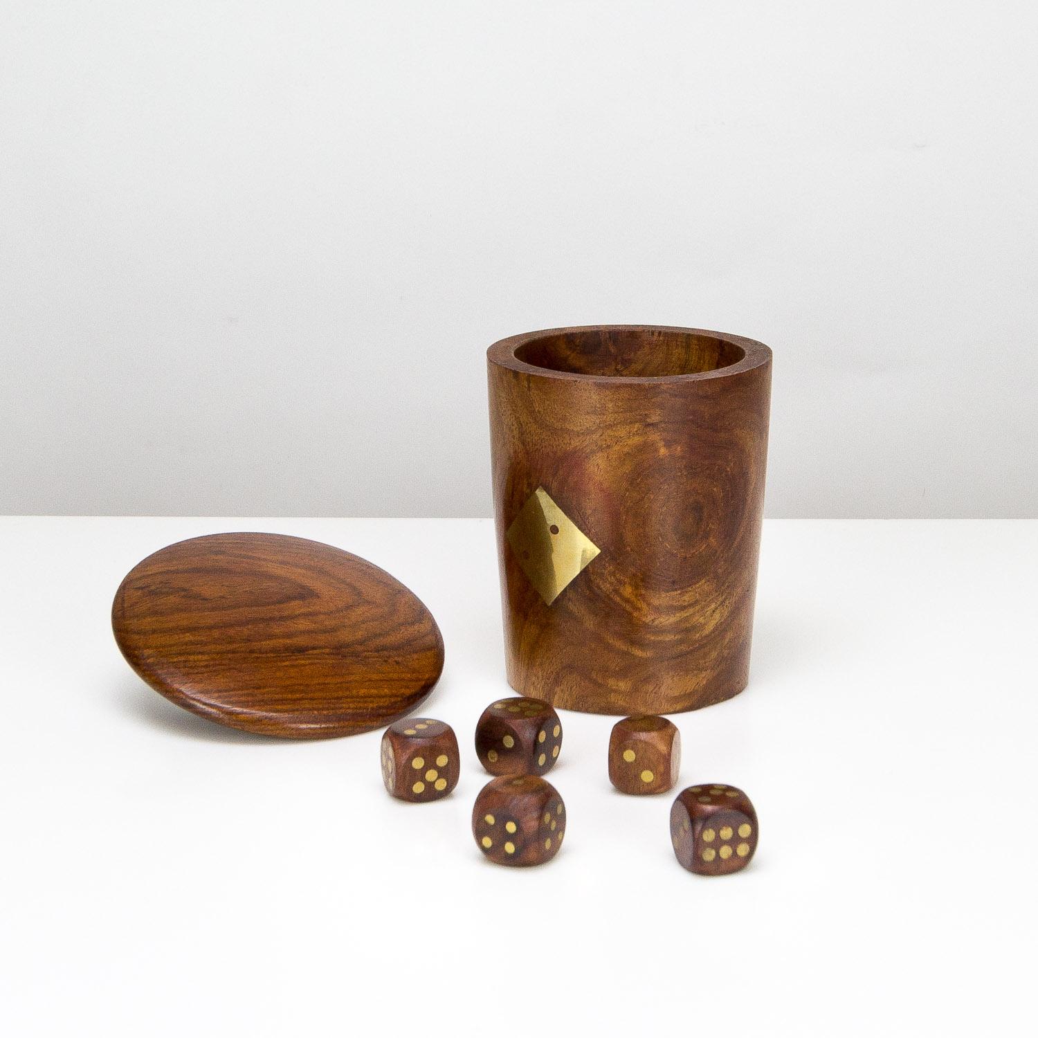Mid-Century Modern Midcentury Handmade Teak and Brass Dice Cup, Denmark, 1960s
