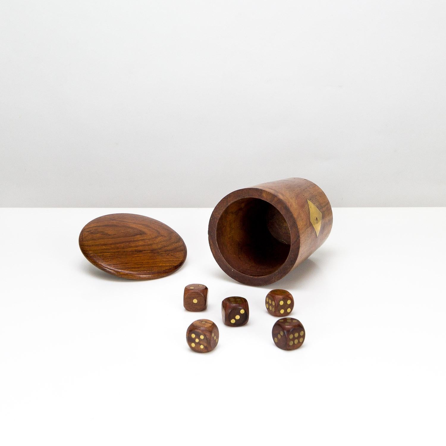 Danish Midcentury Handmade Teak and Brass Dice Cup, Denmark, 1960s