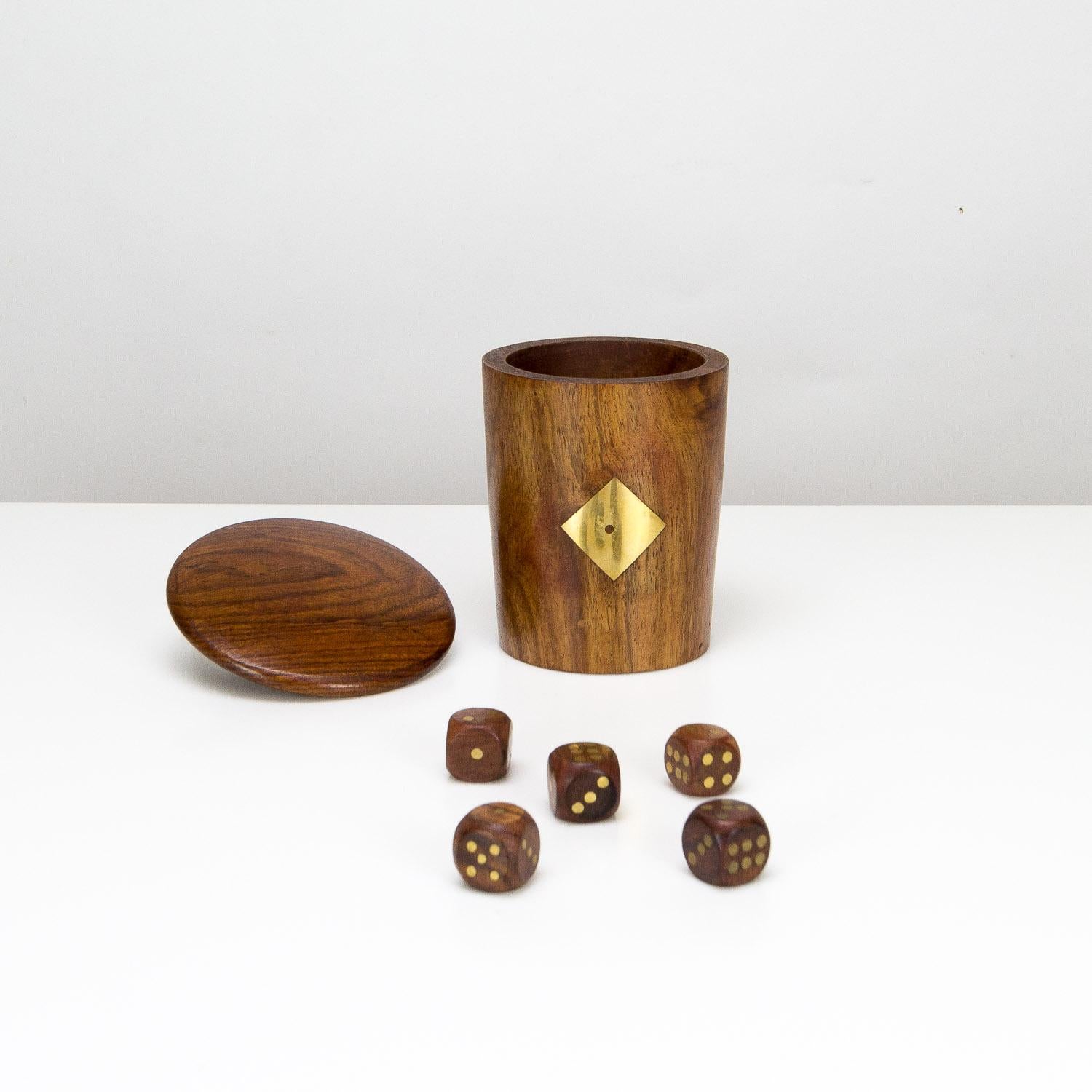 Mid-20th Century Midcentury Handmade Teak and Brass Dice Cup, Denmark, 1960s