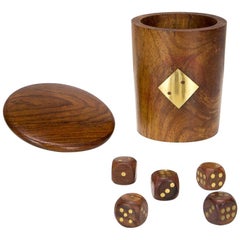 Retro Midcentury Handmade Teak and Brass Dice Cup, Denmark, 1960s