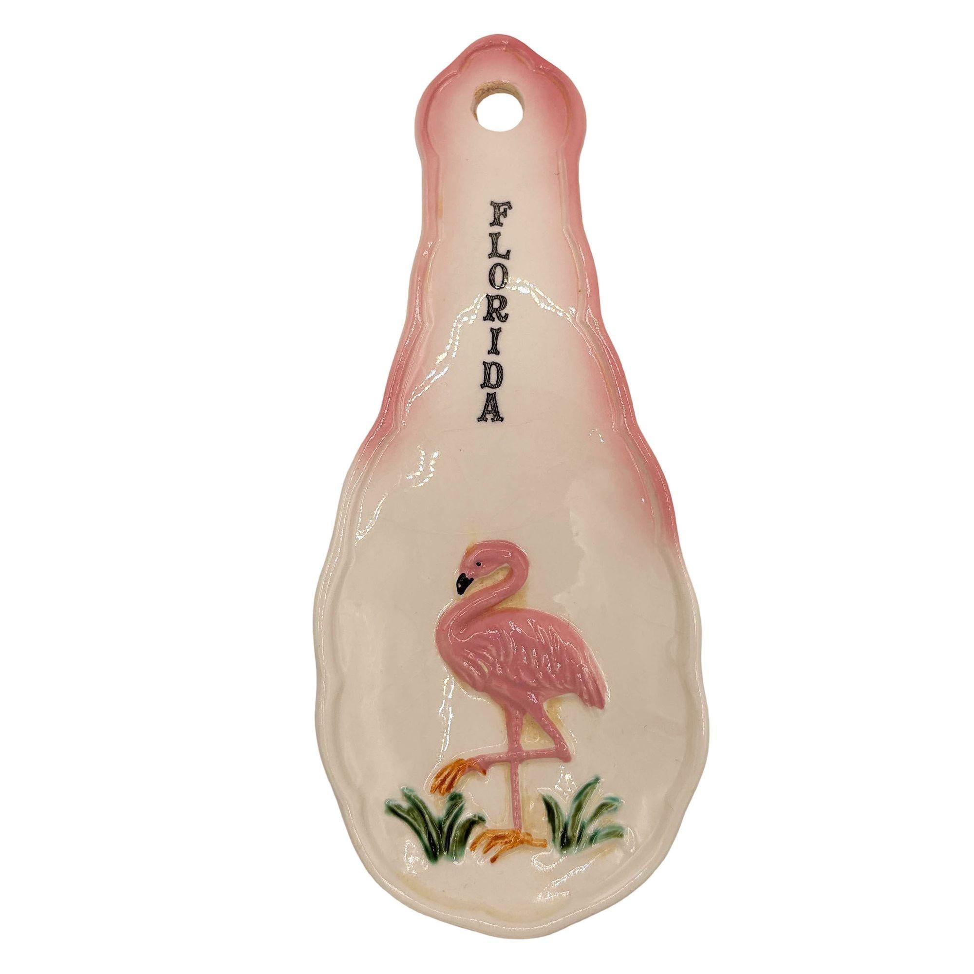 Repose-cuillère en céramique rose et vert 3d flamingo 