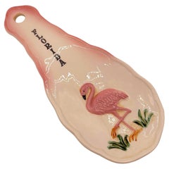 Mid-century Hand Painted 3d Flamingo Florida Tropical Beach Themed Spoon Rest