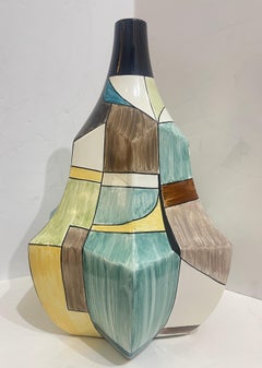 Mid Century Hand Painted Abstract Ceramic Large Vase