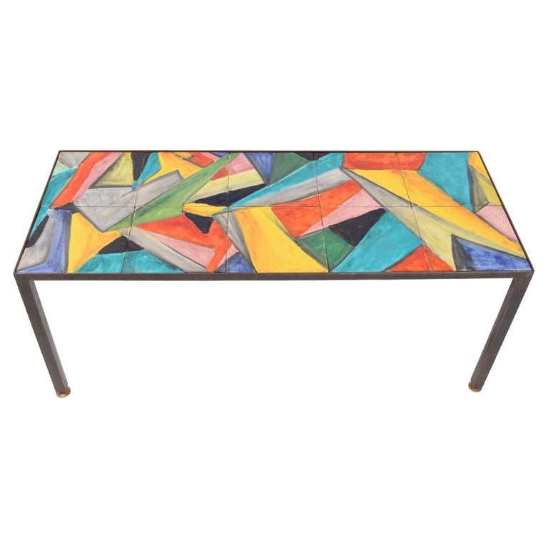 MidCentury HandPainted Ceramic Abstract Coffee Table, circa 1955 For