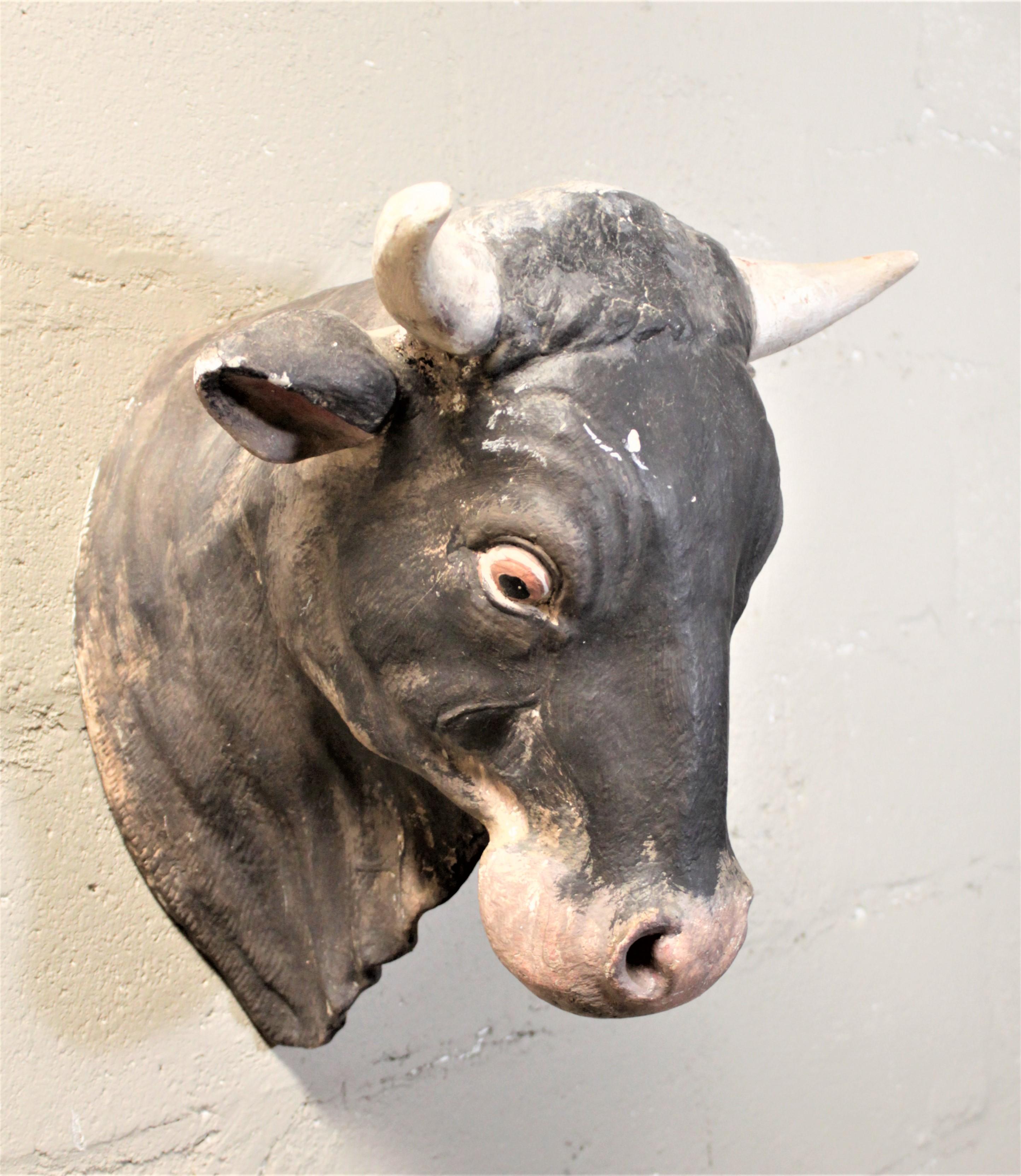 American Mid-Century Hand Painted Bull's Head Butcher's Shop Advertising Wall Sculpture For Sale